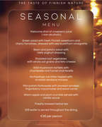 Suomalaisia satokauden makuja -Yksityiskokin valmistama saunaillan menu