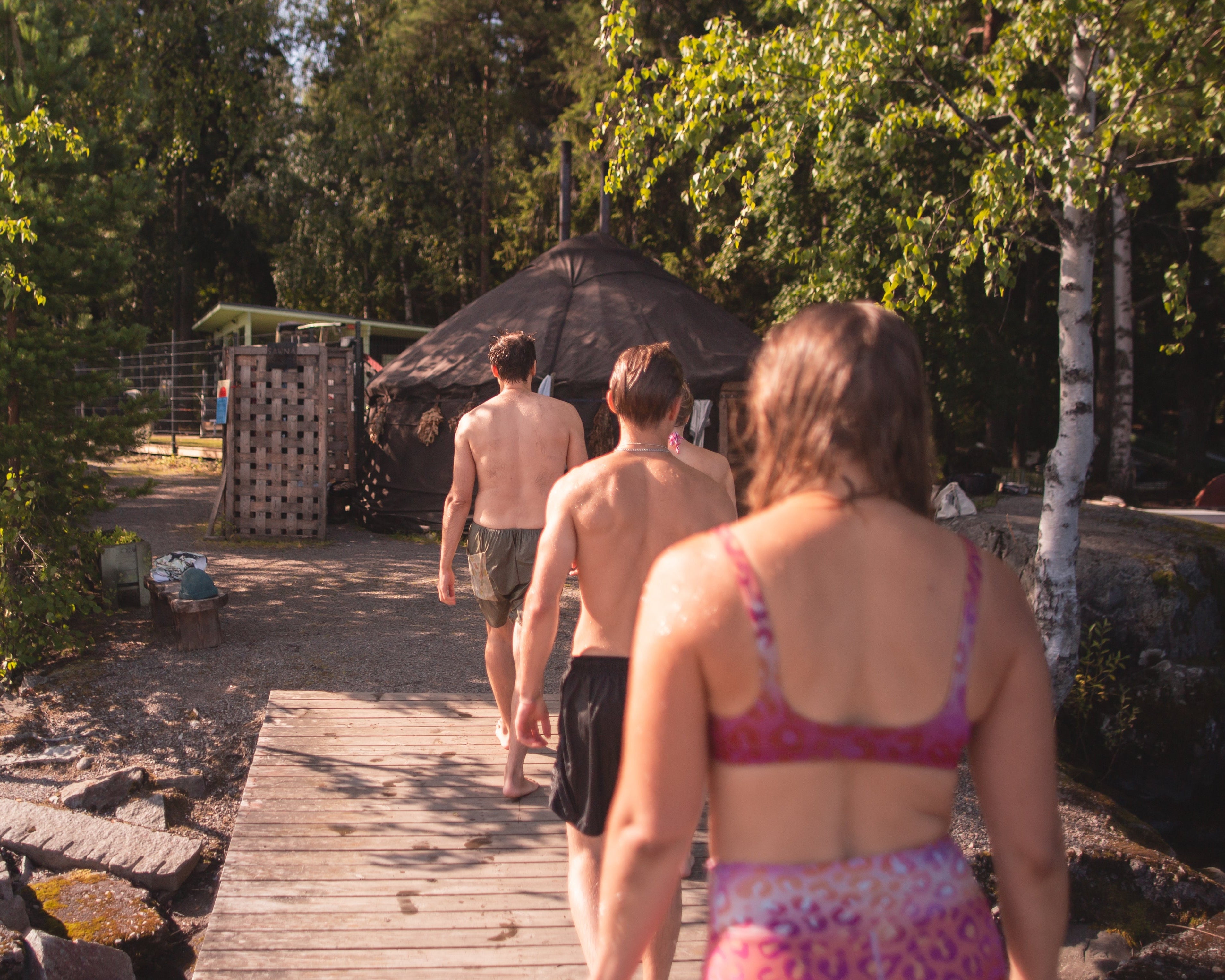 Traditional sauna ritual in yurt sauna
