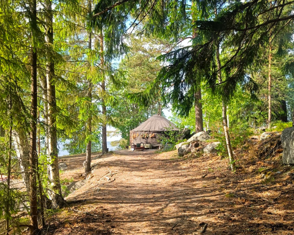 Traditional sauna ritual in yurt sauna